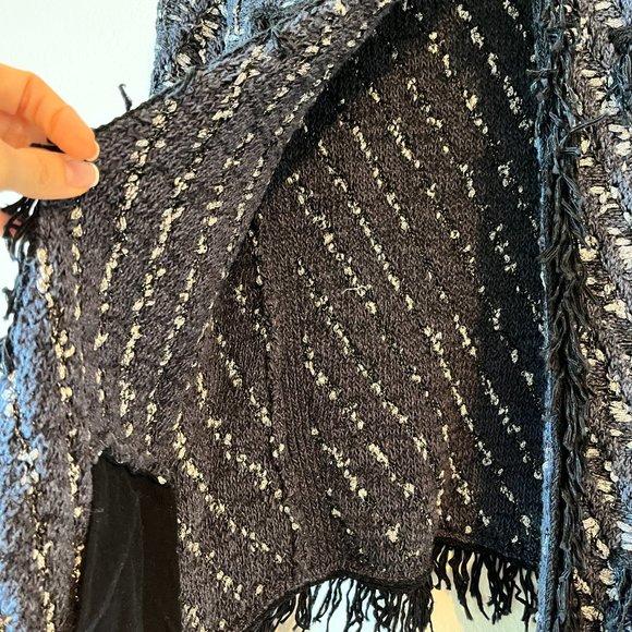 Maje Tweed Cardigan Sweater Jacket Blazer Woven Gray Metallic Fringe Size 2 - Picture 10 of 14